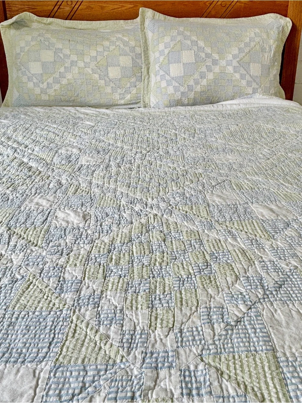Sea Glass Blue & Green Patchwork Quilt Set with Matching Pillow Shams
